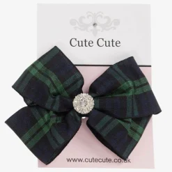 Blue Tartan Bow Hair Clip (7cm)