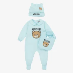 Blue Teddy Bear Cotton Babysuit Set