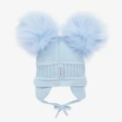 Blue Tindra Double Pom-Pom Hat