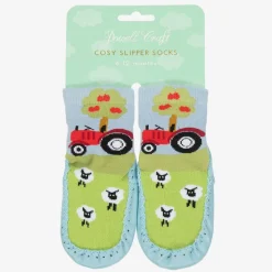 Blue Tractor Slipper Socks