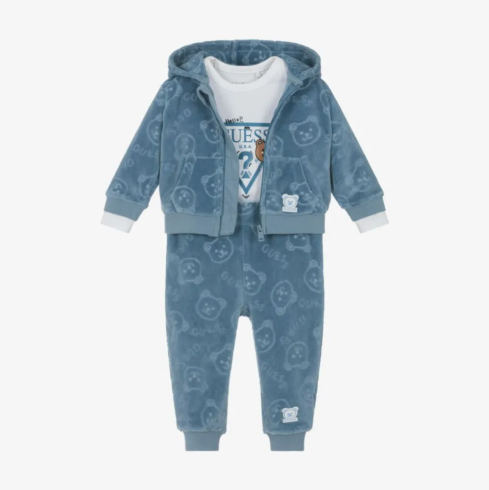 Blue Velour Baby Tracksuit Set