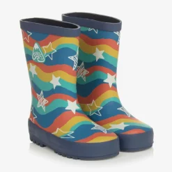 Blue Wavy Stripes & Stars Rain Boots