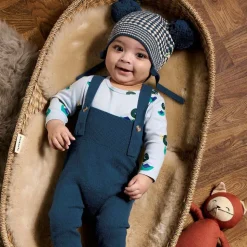 Blue Wool & Organic Cotton Knit Dungarees