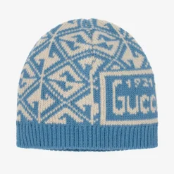 Blue Wool GG Logo Baby Hat