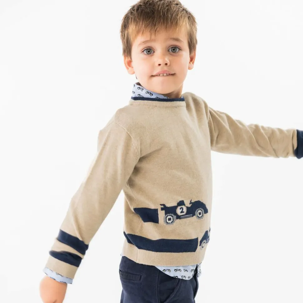 Boys Beige & Blue Needlecord Trouser Set