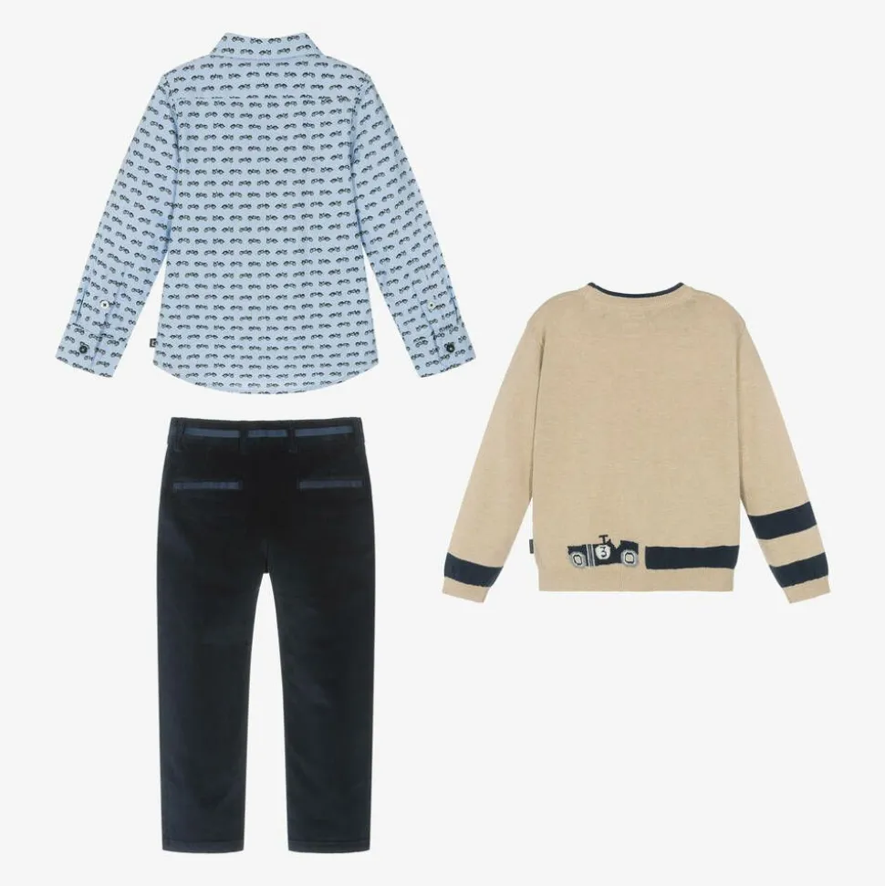 Boys Beige & Blue Needlecord Trouser Set