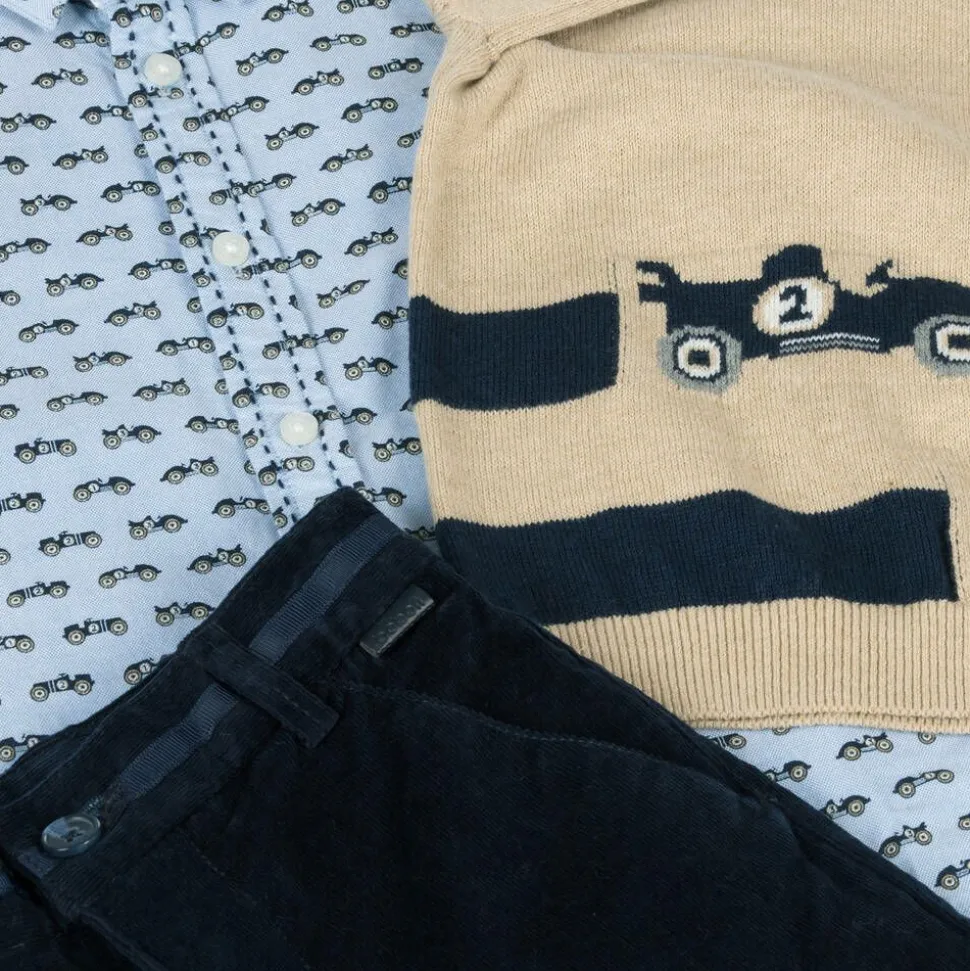 Boys Beige & Blue Needlecord Trouser Set