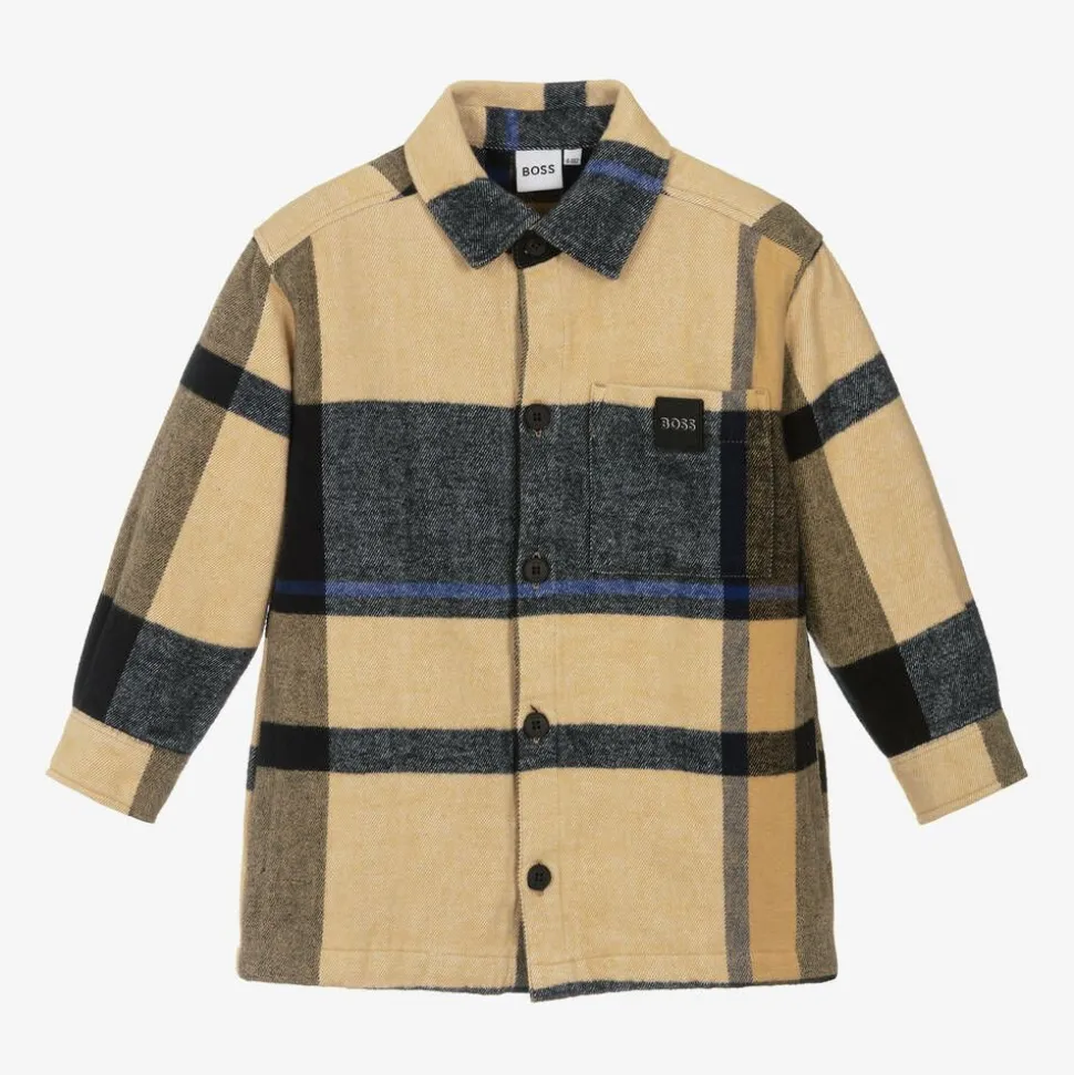 Boys Beige Check Cotton Overshirt