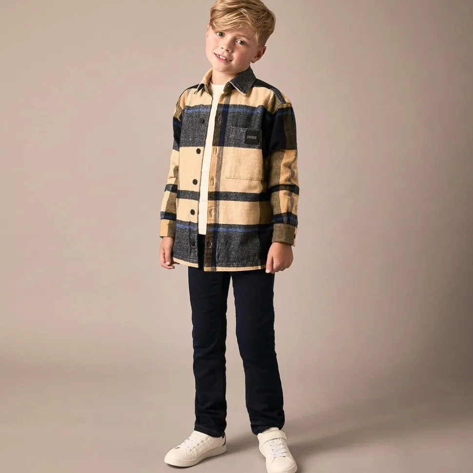 Boys Beige Check Cotton Overshirt