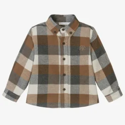 Boys Beige Check Cotton Shirt