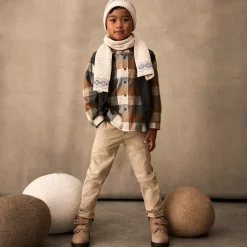 Boys Beige Check Cotton Shirt