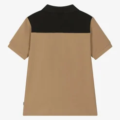 Boys Beige Colour Block Cotton Polo Shirt