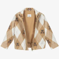 Boys Beige Cotton Argyle Jacket