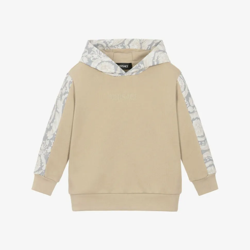 Boys Beige Cotton Barocco Print Hoodie