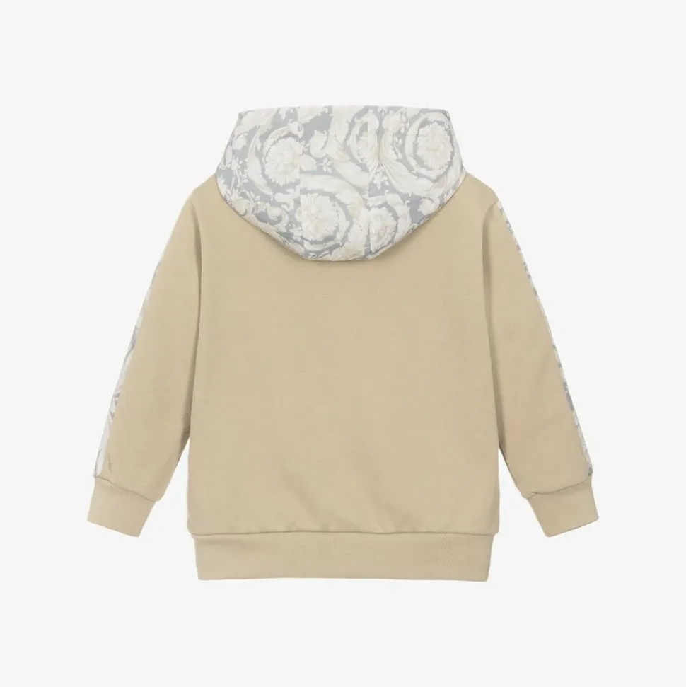 Boys Beige Cotton Barocco Print Hoodie