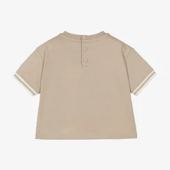 Boys Beige Cotton Crest T-Shirt