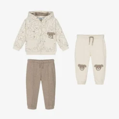 Boys Beige Cotton Dog Print Tracksuit Set