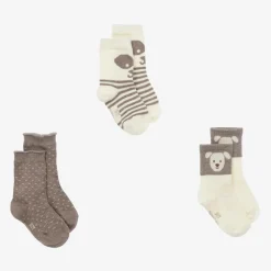 Boys Beige Cotton Puppy Socks (3 Pack)