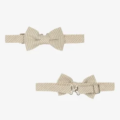 Boys Beige Cotton Stripe Shorts Suit