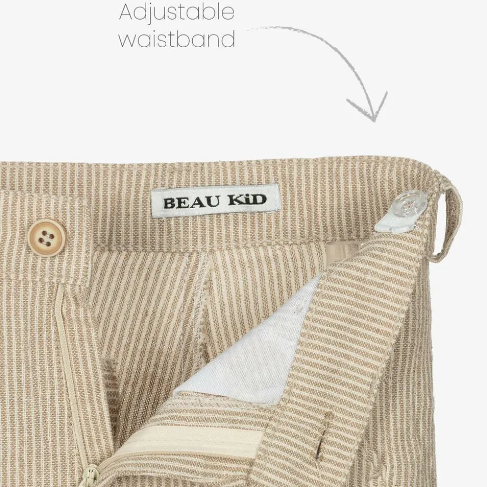 Boys Beige Cotton Stripe Shorts Suit