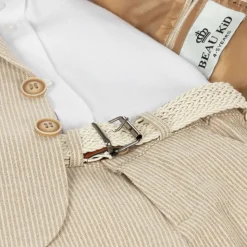 Boys Beige Cotton Stripe Shorts Suit