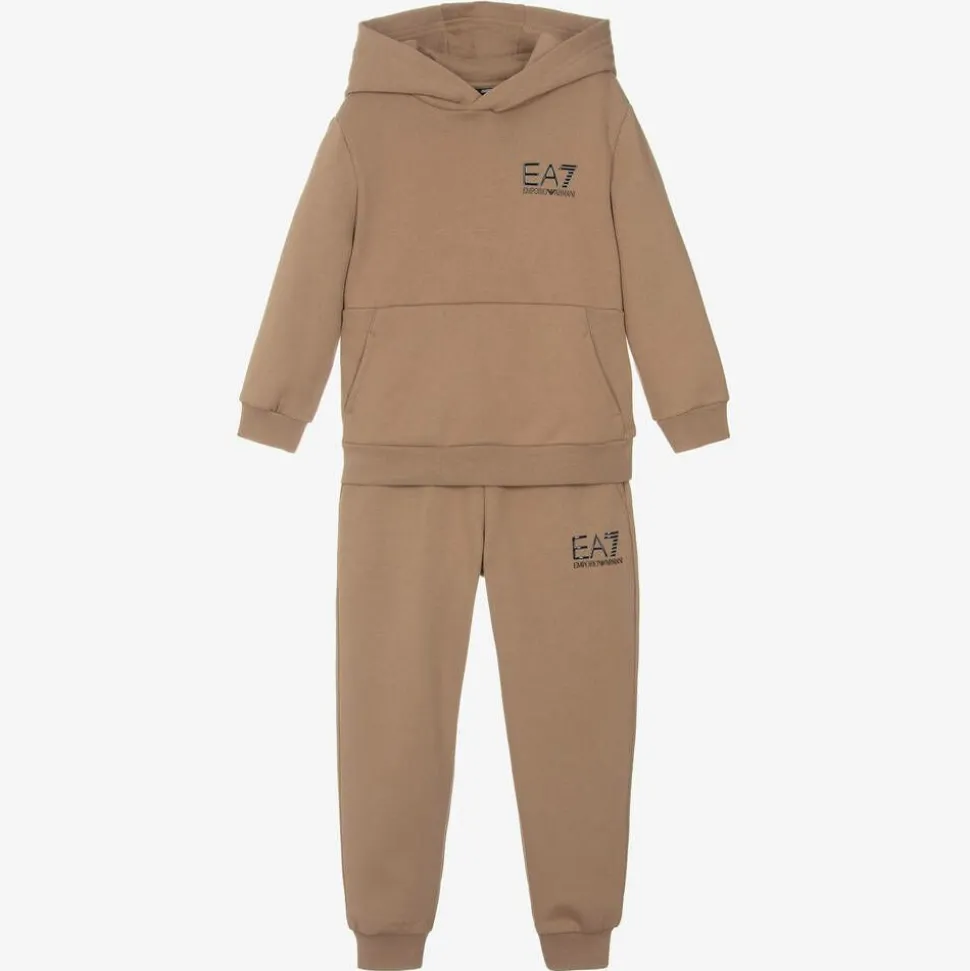 Boys Beige Cotton Tracksuit