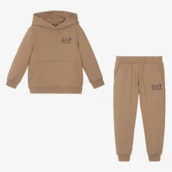 Boys Beige Cotton Tracksuit