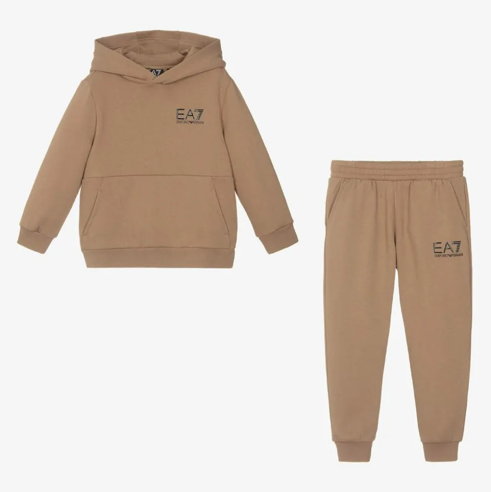Boys Beige Cotton Tracksuit
