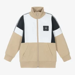Boys Beige Cotton Zip-Up Top