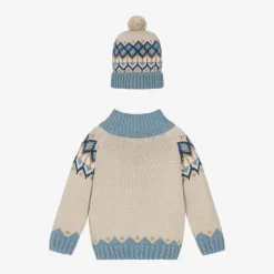 Boys Beige Fair Isle Sweater & Hat Set