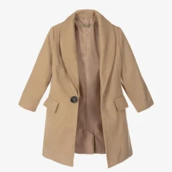 Boys Beige Faux Fur Trim Coat