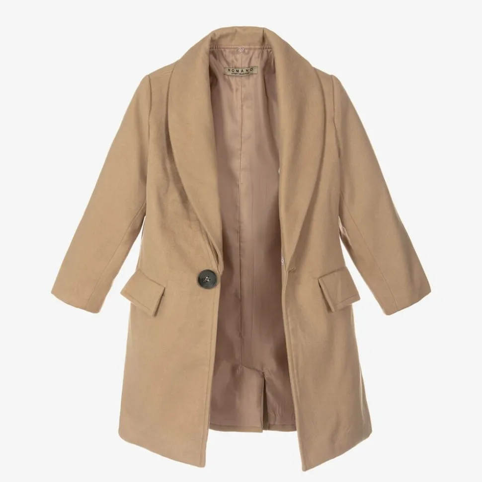 Boys Beige Faux Fur Trim Coat