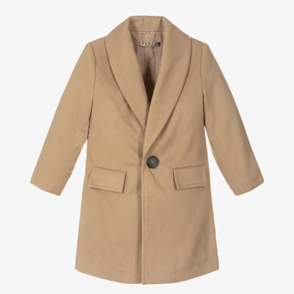 Boys Beige Faux Fur Trim Coat