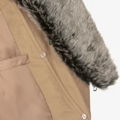 Boys Beige Faux Fur Trim Coat