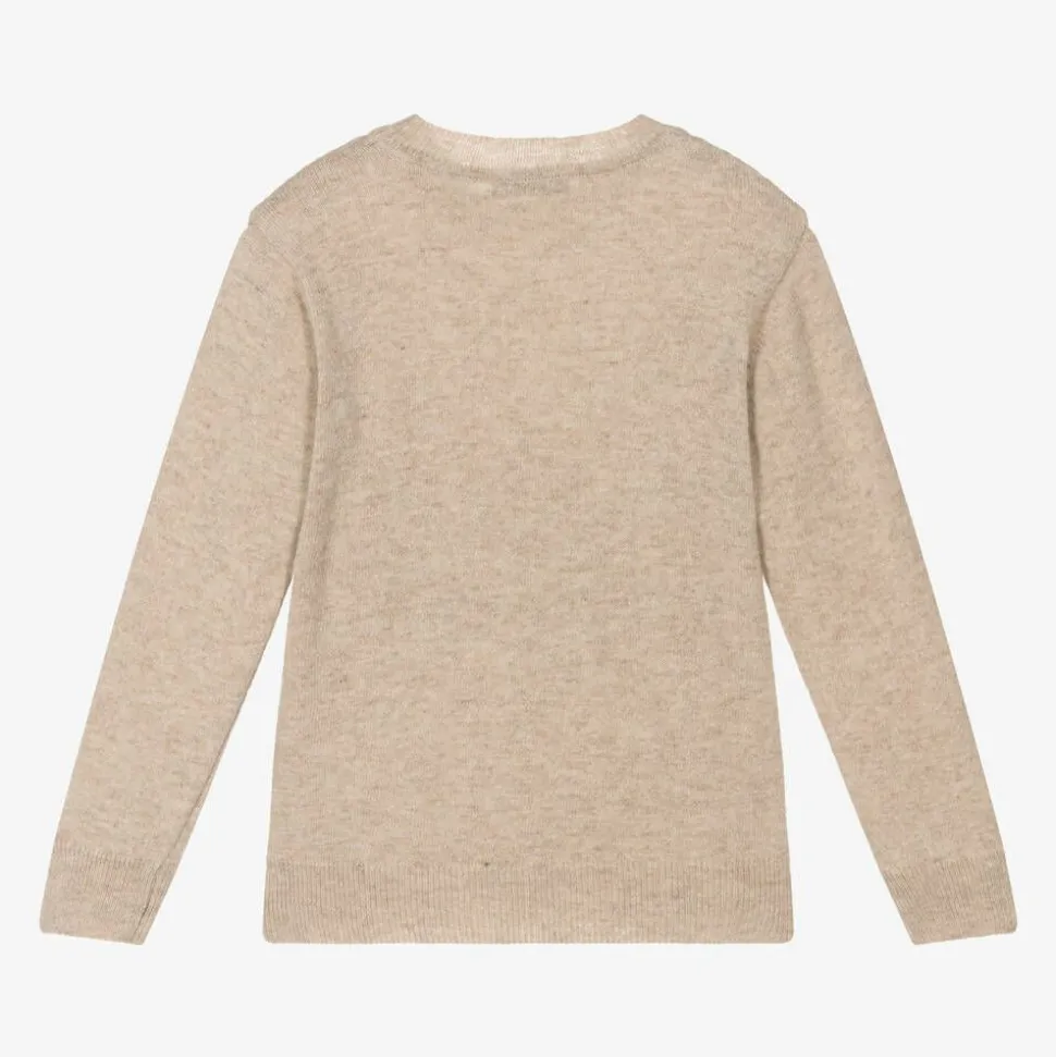 Boys Beige Knitted Cotton & Wool Sweater