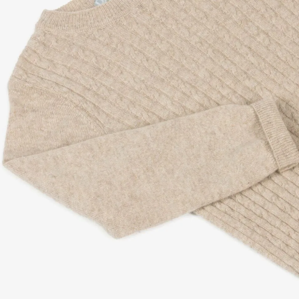 Boys Beige Knitted Cotton & Wool Sweater