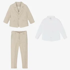 Boys Beige Linen Suit