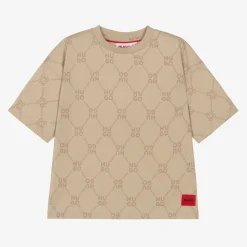 Boys Beige Monogram Cotton T-Shirt