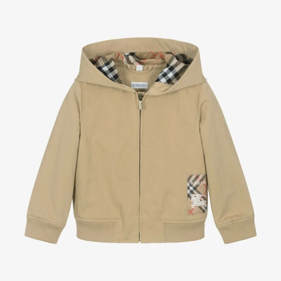 Boys Beige Twill Zip-Up Jacket