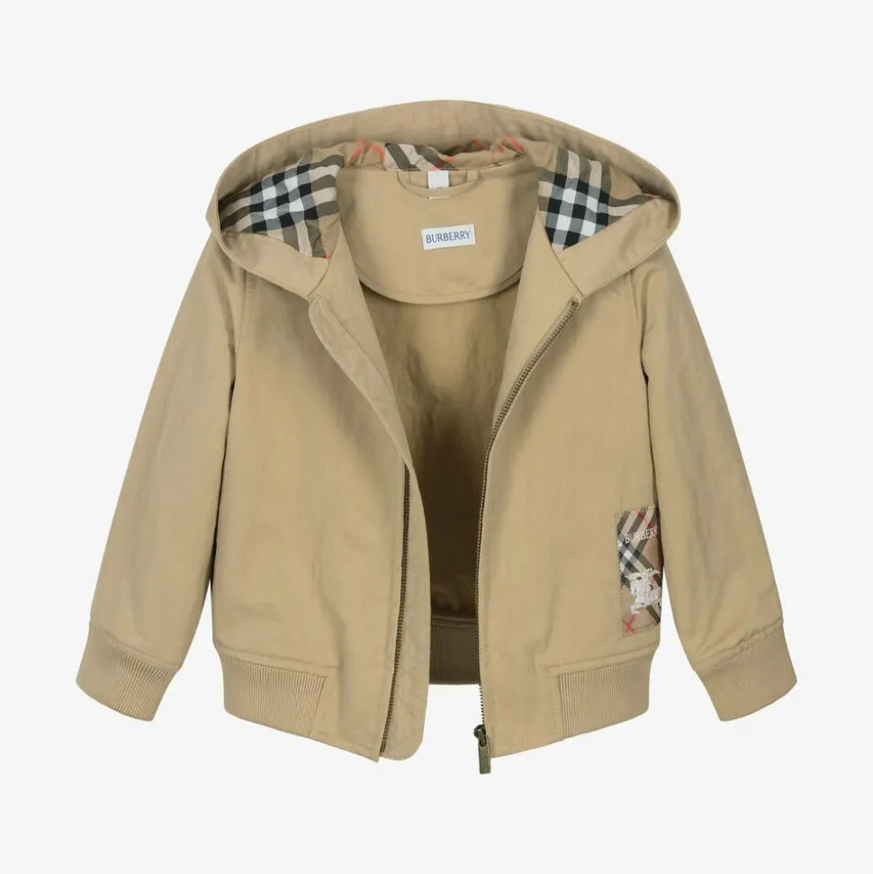 Boys Beige Twill Zip-Up Jacket