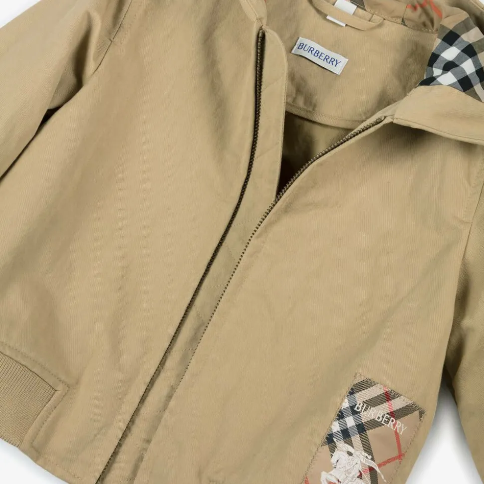 Boys Beige Twill Zip-Up Jacket