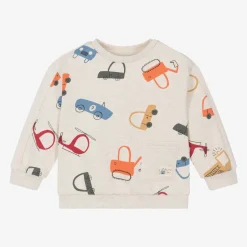 Boys Beige Vehicle Print Sweatshirt
