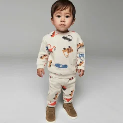 Boys Beige Vehicle Print Sweatshirt