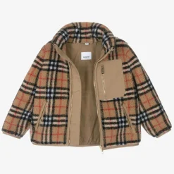 Boys Beige Vintage Check Fleece Jacket
