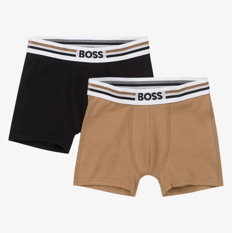Boys Black & Beige Boxer Shorts (2 Pack)