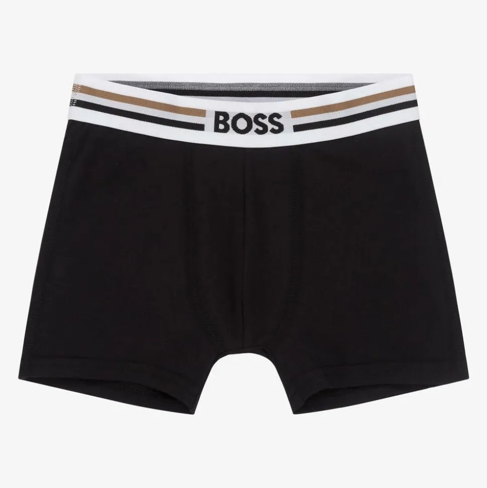 Boys Black & Beige Boxer Shorts (2 Pack)