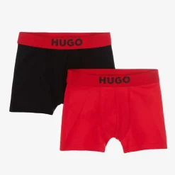 Boys Black & Red Cotton Boxer Shorts (2 Pack)
