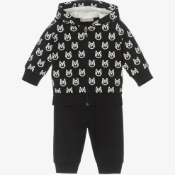 Boys Black & White Cotton Logo Tracksuit