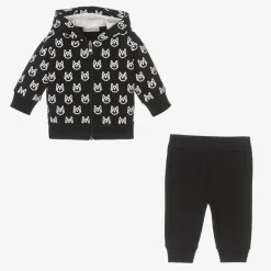 Boys Black & White Cotton Logo Tracksuit