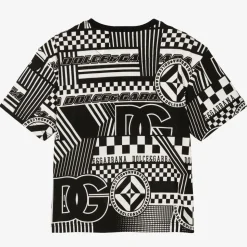 Boys Black & White Cotton Graphic T-Shirt